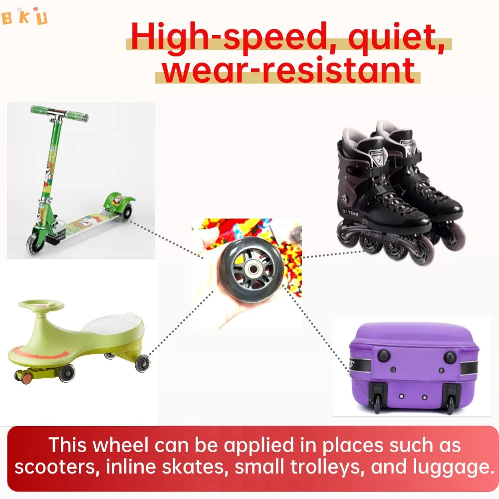 BKU 80mm PU Durable Replacement Wheels (8PCS) - Compatible with Inline Skates Scooters Strollers Suitcases