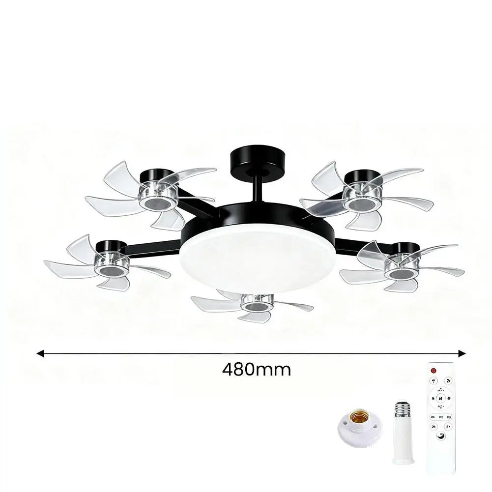 2026 New Drone Style Ceiling Fan Light E27 Base Remote Controlled Dimmable 3 Color LED Design Retractable Blades for Living Room