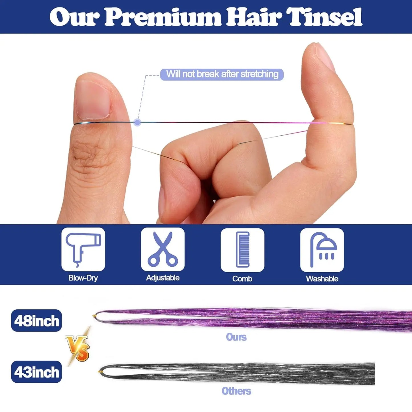 12pcs Synthetic Hair Tinsel Kit Heat Resistant Sparkling Shiny Tinsel Hair Fairy hair 12 Colors Tinsel Strands Highlights