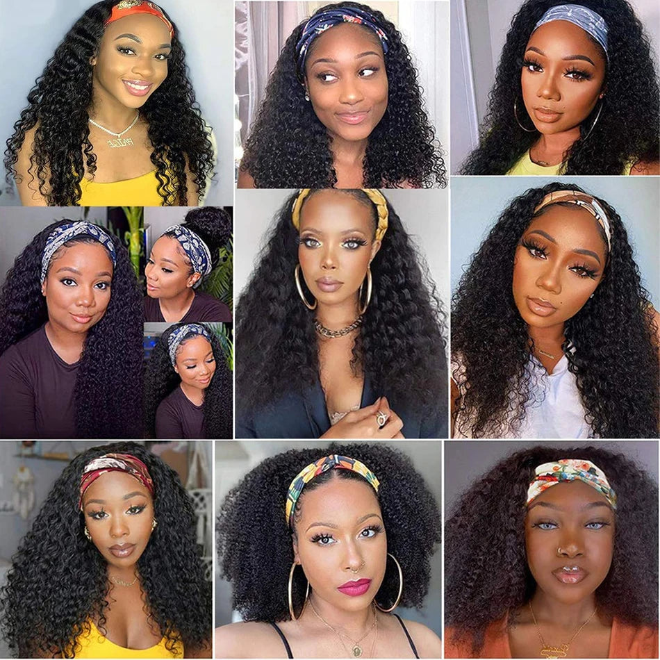 Headband Wig Human Hair Deep Wave Wigs for Black Women Glueless None Lace Front Curly Wig Brazilian Virgin Hair Wear and Go Wigs