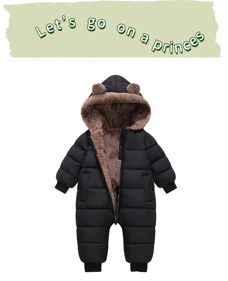 Autumn Winter Newborn Boys Girls Rompers Fleece-lined Zipper Keep Warm Hooded Bodysuits For Baby Kids Children Birthday Present