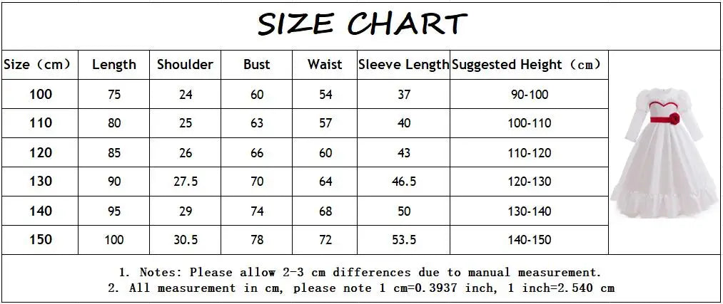 Kids Conjuring Halloween Costume Horror Doll Annabelle Cosplay Girl Dresses Rose Embroidery Baptismal Dress Girls Party Dresses