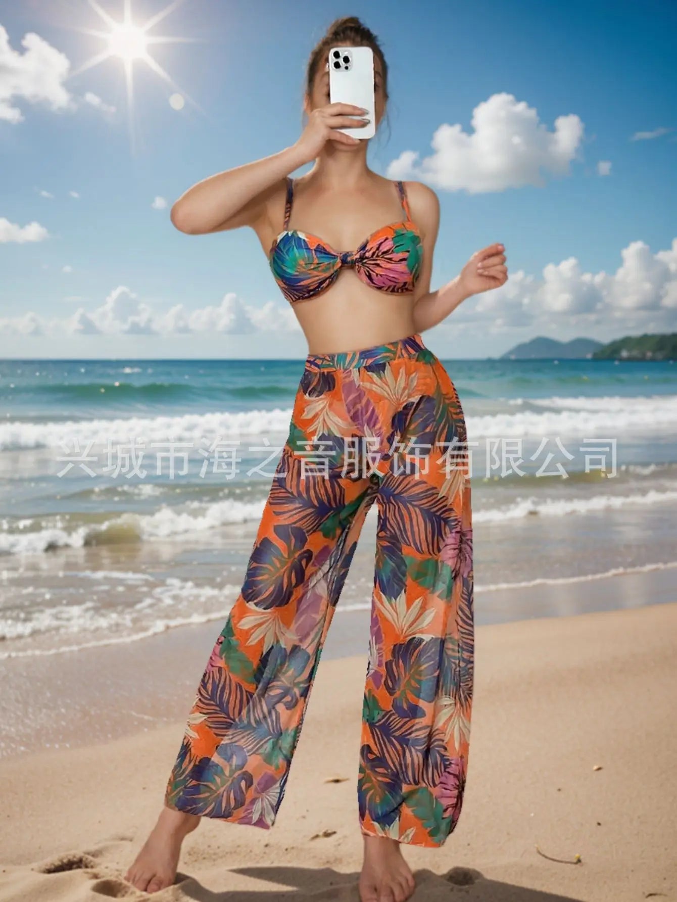 New Swimwear Sexy Bikini Mesh Trousers Three-piece Split Women's Swimsuit