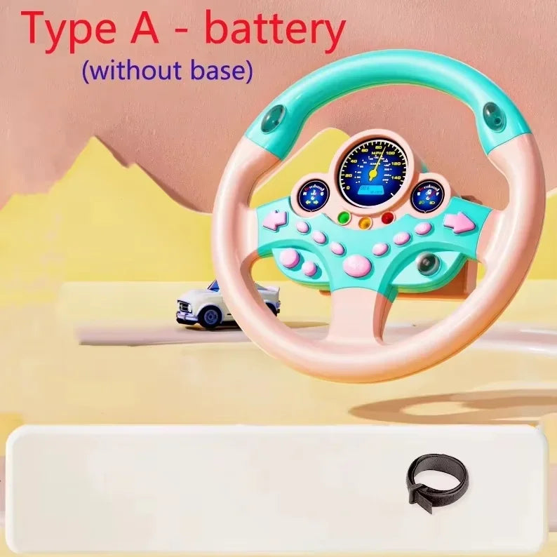 Toddler Steering Wheel Toy Backseat Travel Essentials with Lights Sounds Pretend Play Driving Simulator Educational Gift for Kid