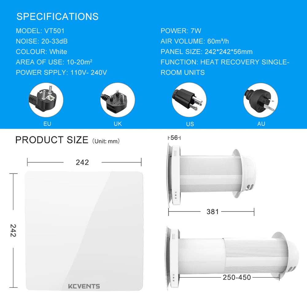 Heat Recovery Ventilator with Ceramic Heat Exchanger, Wall-Mounted Fresh Air System with WiFi/Remote Control for Home, Attic