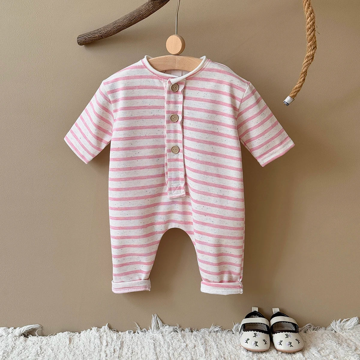 2025 Spring and Autumn New Baby Clothing Striped Cartoon Print Jumpsuit Newborn Baby Romper Pants Babies Aged 0-3Years Kids