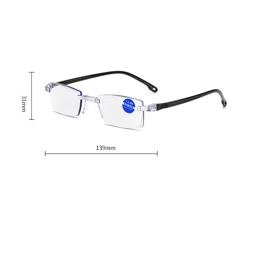 1 Pair New Men Women Rimless Reading Glasses Anti Blue Light Bifocal Far Near Magnification Eyewear Presbyopic Glasses +150 +200