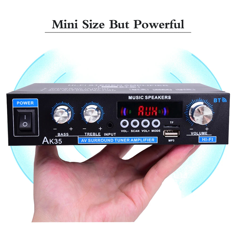 Auto-partner AK35 Audio Amplifier Max 200W HiFi 2.0 Stereo Bluetooth 5.0 AMP Receiver for Car Home Party RV