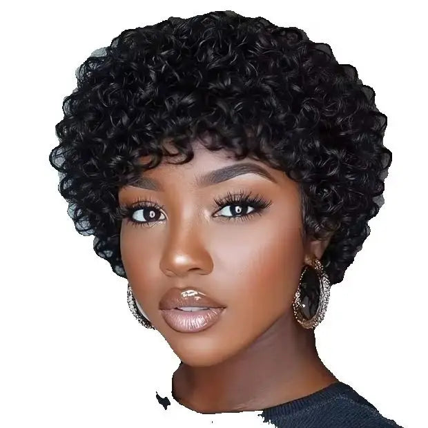 Short Black Kinky Curly Wig for Women Natural Pixie Cut Afro Tiny Coily Synthetic Hair Wigs Heat Resistant Daily Hairstyle