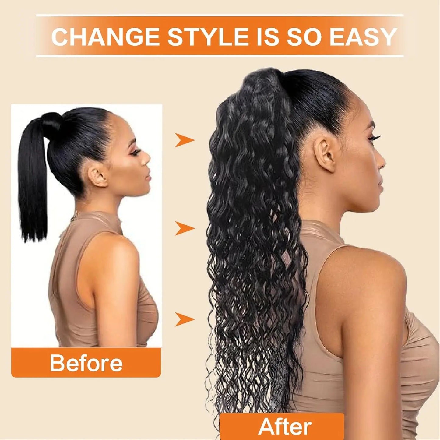 Water Wave Drawstring Ponytail Human Hair Extension 100% Real Human Hair Brazilian Remy Clip In For Women Ponytail Natural Color