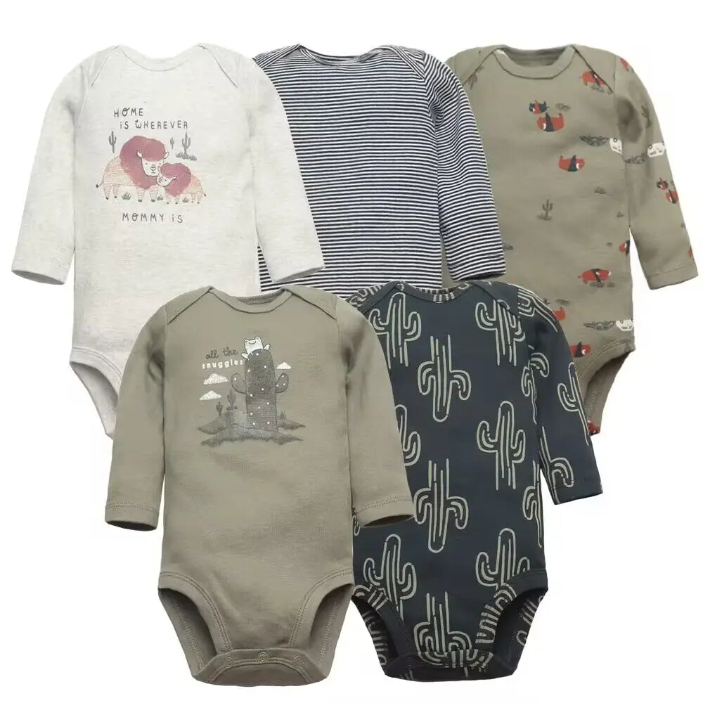 5Pcs/Lot Baby Bodysuits Long Sleeves Newborn Baby Clothes 100% Cotton Cartoon Baby Clothing Infant Baby Boy Girl Clothes
