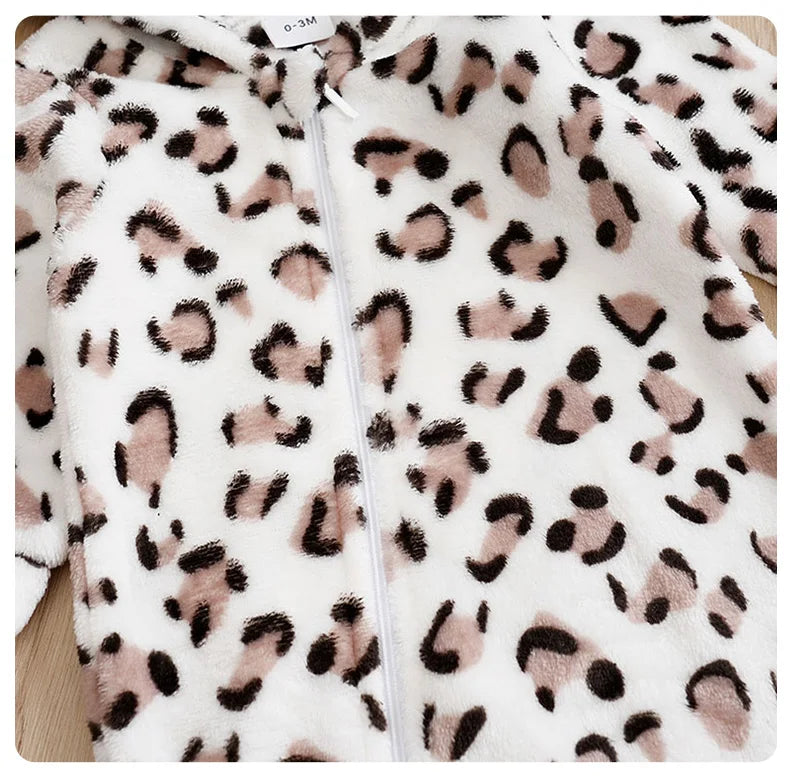 Autumn and Winter Comfortable Warmth white leopard Romper Onesie Newborn Knitted Newborn Baby Boy Newborn Baby Girl Toddler cool