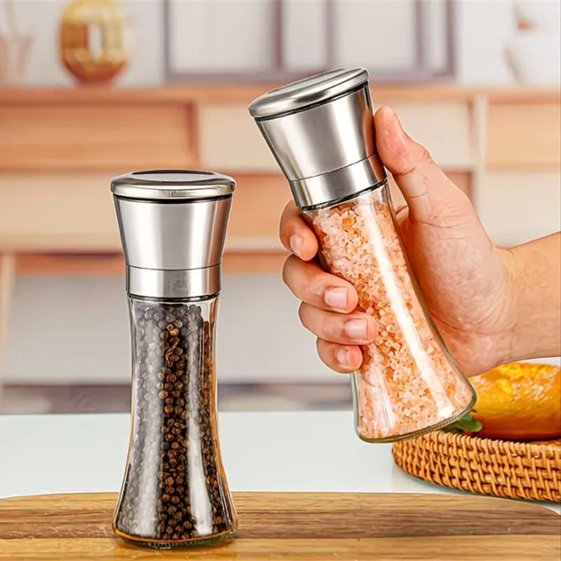 200ML Pepper Grinder Stainless Steel Glass Spice Bottle Manual Pepper & Salt Grinder with Adjustable Coarseness for Kitchen Use