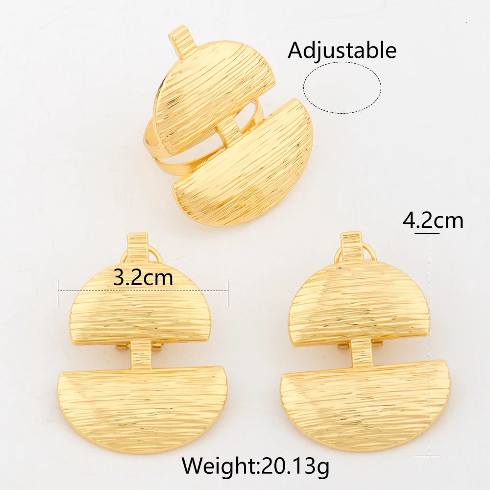 Gold Plated Jewelry Sets for Women Geometry Earrings Adjustable Ring Wedding Jewelry Accessories Fashion Party Weddings Gifts