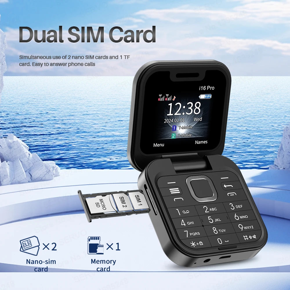 SERVO i16 PRO Flip Mini Mobile Phone Dual SIM Call Recording Speed Dial Magic Voice FM Radio 2G GSM Small Fold Button Telephones