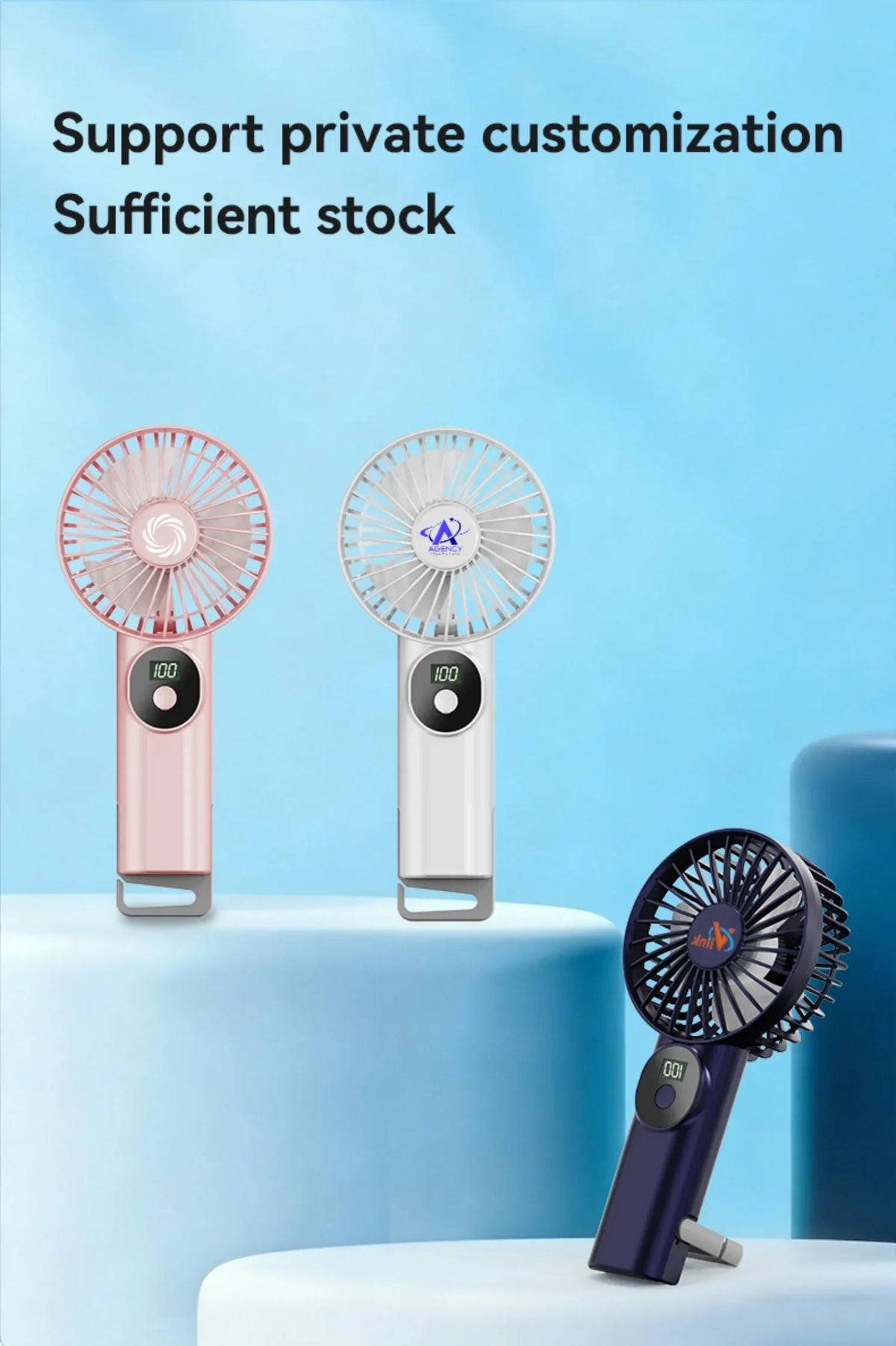 5 Levels Air Cooling Fan with Buckle Portable Handheld Fan LED Screen Outdoor for Home Office Outdoor USB-C Rechargeable Fans
