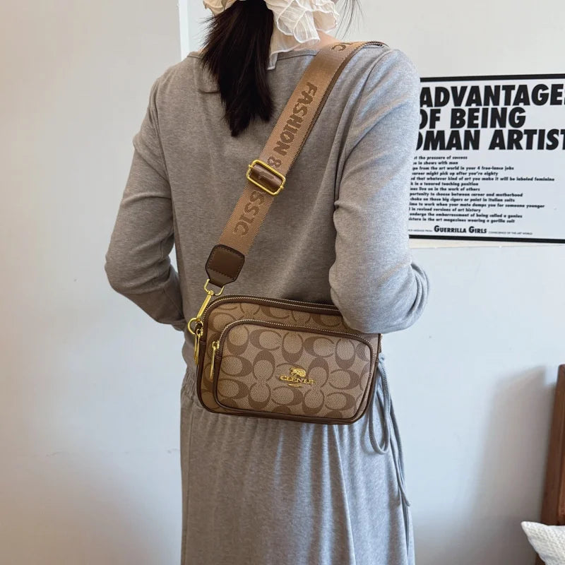 Luxury Women Vintage Pattern Camera Bag Wide Adjustable Strap Crossbody Handbag Multi Pockets Fashion Daily Small Shoulder Messe