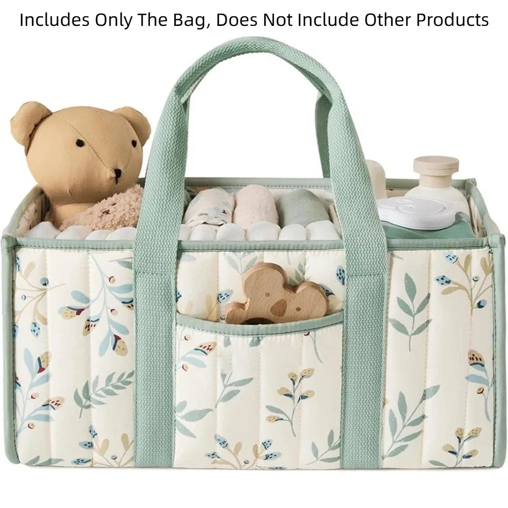 Large Capacity Baby Diaper Organizer Floral Beige Multi-Pocket Foldable Mommy Bag Multifunctional Portable Diaper Storage Bag