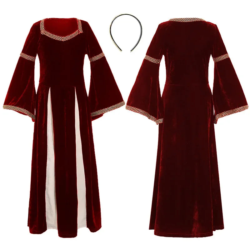 Halloween Girls Costumes Carnival Renaissance Retro Medieval Musical Theater Stage Costumes Palace Style Bell Sleeve Long Dress