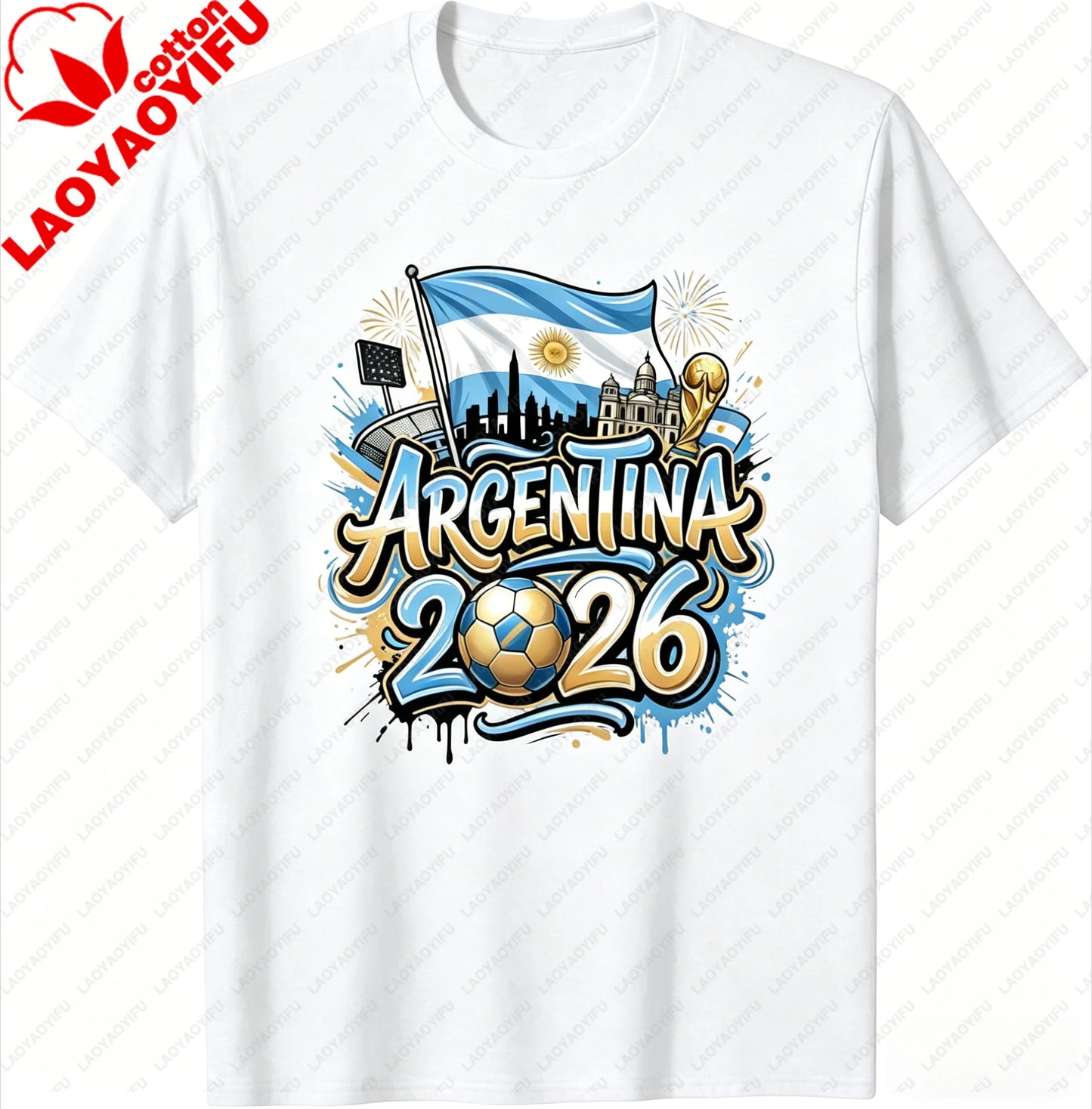 Unisex Argentina 2026 Soccer Tee Vintage Style Graphic Football Fan Supporter Casual Streetwear Top