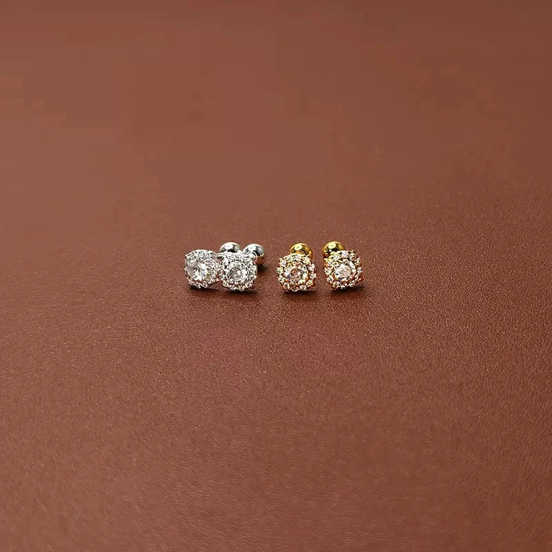 925 Sterling Silver Flash Earrings Shiny Zircon Earrings Female Gold Color Screw Ear Bone Jewelry for Women Fashion Accessories