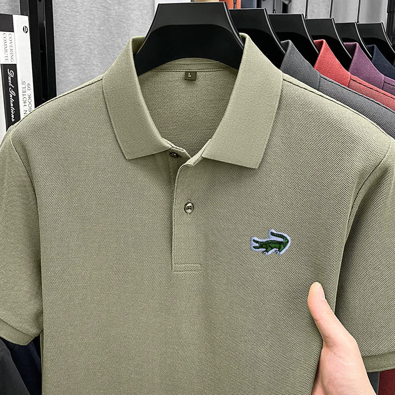 100% Cotton High-End Men New Short-Sleeved Polo Shirt Lapel Button Embroidery British Style Fashion Snug Hot-Selling Men's Wear