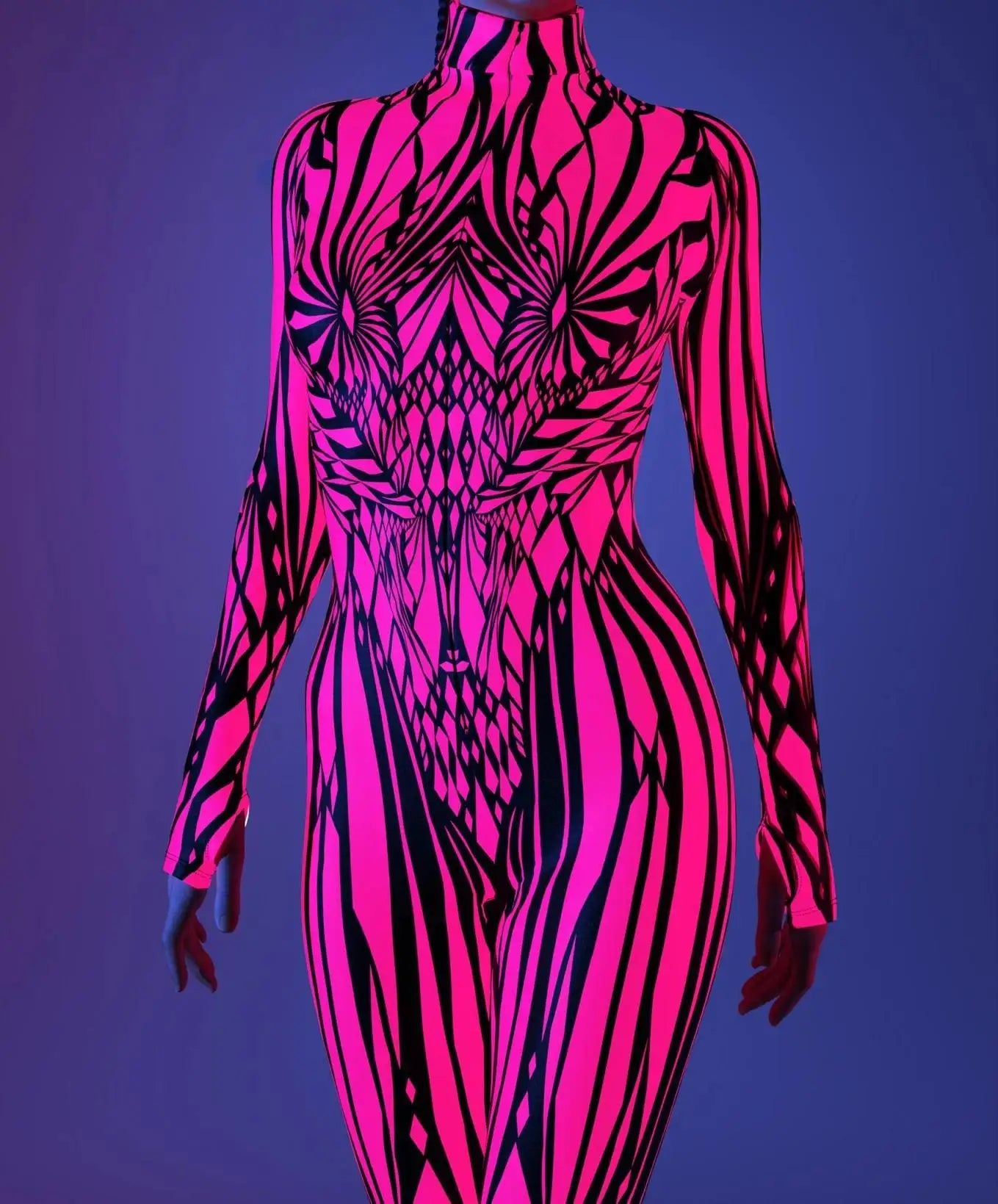 Halloween Costumes for Women 3D Abstract Print Full Body Jumpsuit Sexy Skinny High Neck Zentai Suit for Carnival Cosplay