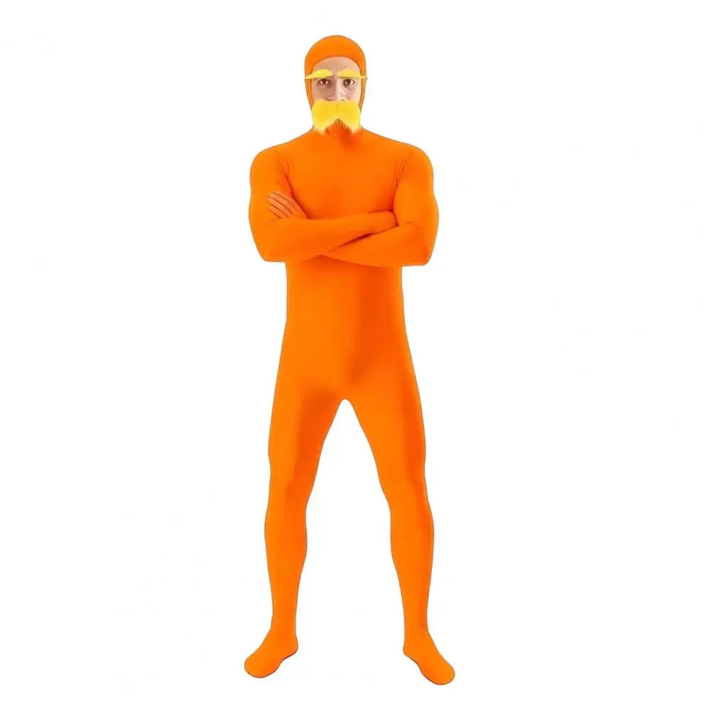 Halloween Dress Up Costume Unisex Full Body Orange Bodysuit for Men Women, Adult Cosplay Jumpsuit for Halloween Party