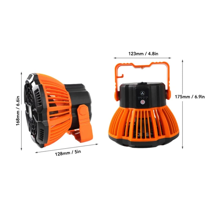 Outdoor Tent Fan Remote Control Hangable Fan With LED Light Battery Operated USB Rechargeable Fan For Hiking BBQ Travel Fishing