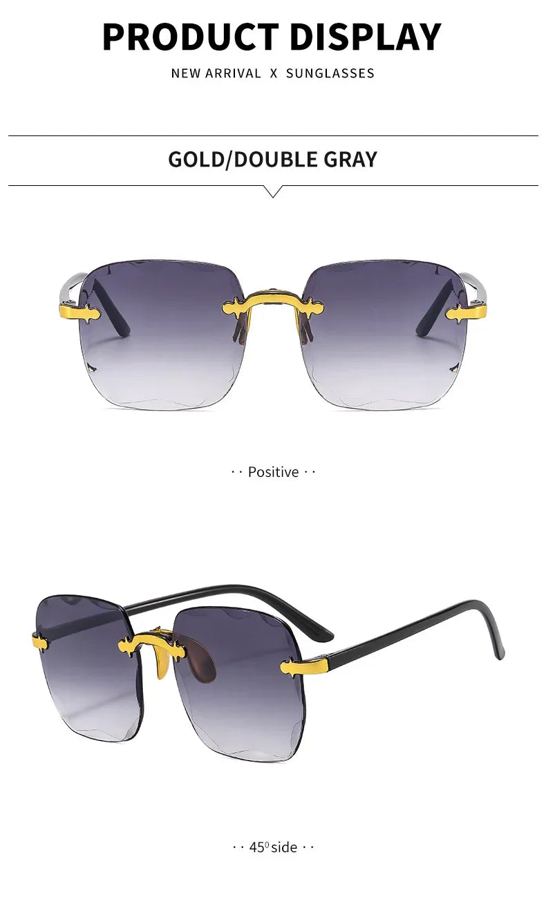 Luxury Square Rimless Sunglasses Women Brand Designer Summer Red Glasses Fashion Sun Glasses for Men UV400 Shades Oculos