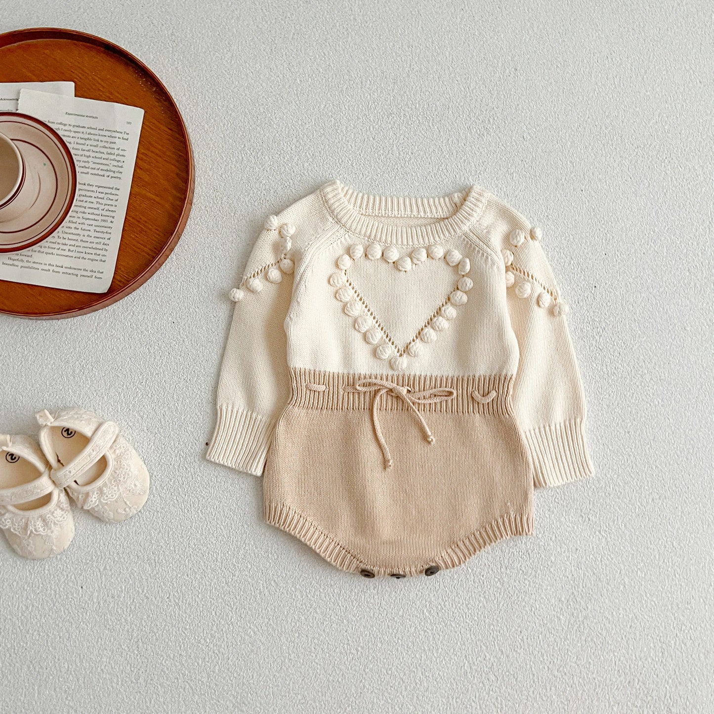 Autumn Lovely Heart Jumpsuit Infant Baby Girl Knitted Clothes Love Romper Bodysuit Outfit Spring Cotton Knitted Sweater Bodysuit