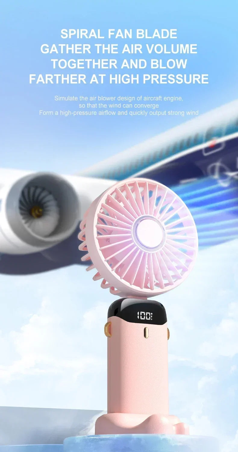 Portable Handheld Mini Fan Foldable Neck Hanging Fans 1800mAh 5 Speed USB Rechargeable Fan with Phone Stand and Display Screen