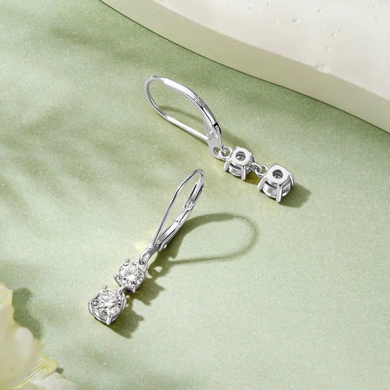 IOGOU D Moissanite Drop Earrings for Women 925 Sterling Silver Leverback Trendy Wedding Fine Jewelry Gift with Certificate