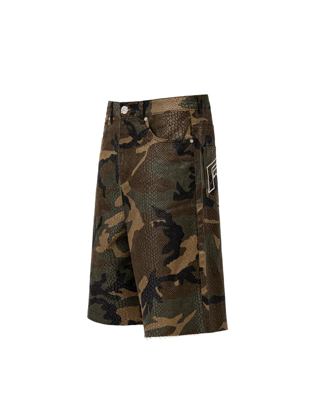Python Camo Print Retro Cowboy Denim Shorts High Street Hip Hop Middle Pants High Waist Straight Tube Loose Five Point Shorts
