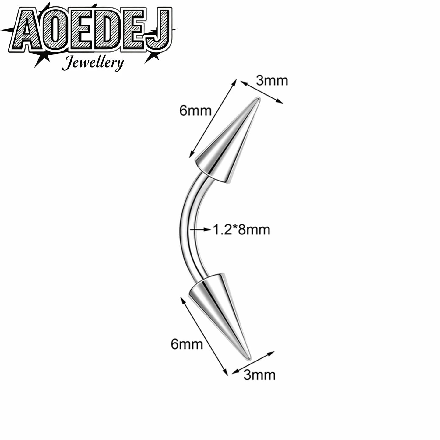 AOEDEJ 14/16/18G 1-10pcs/lot Stainless Steel Eyebrow Piercings Spike Eyebrow Rings Curved Barbell Bridge Piercing Jewelry 6-14MM