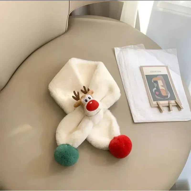 Plush animal scarf with cute fur ball deer design soft and warm accessory for Children for winter outdoor and Christmas gift use