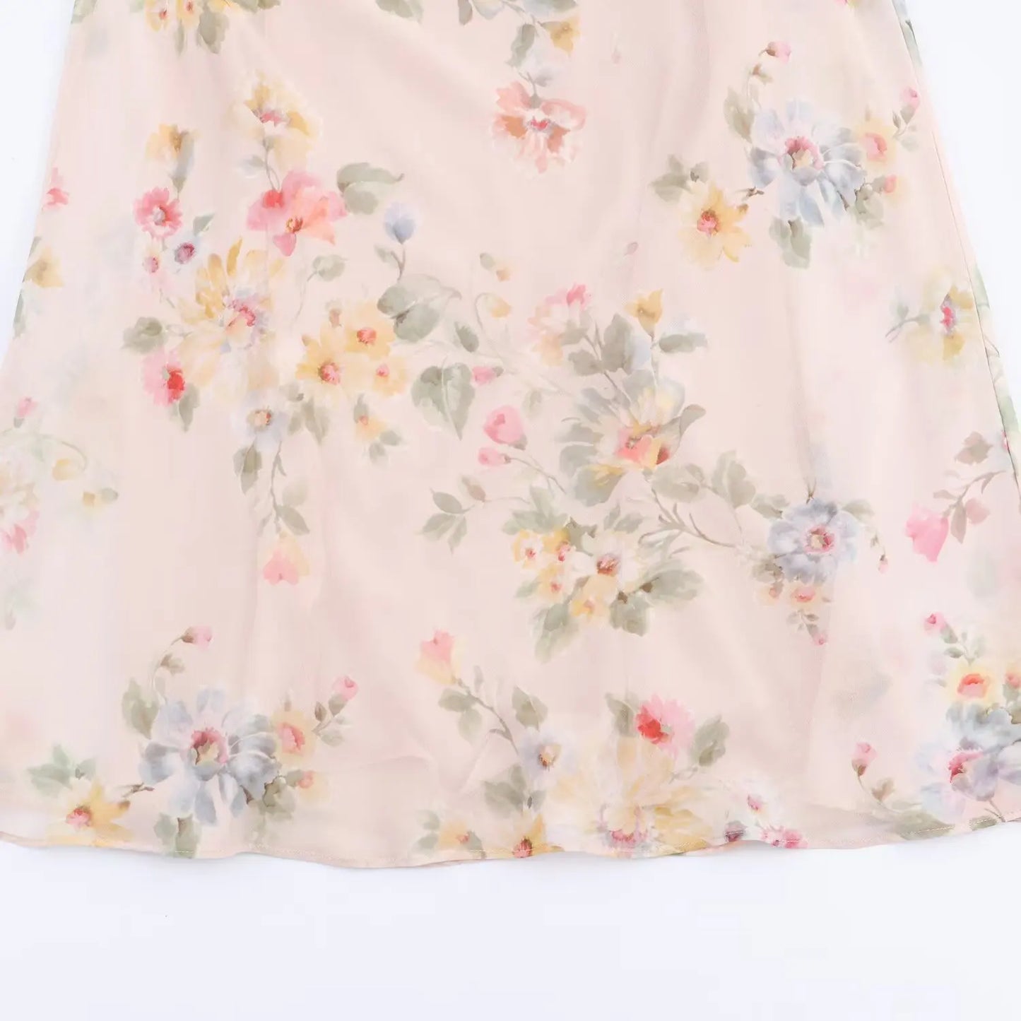 Floral Print V-Neck Midi Dress Women's Autumn New Style Layered Decorations Flower A- Line Skirt Polyester Comfortable Dress