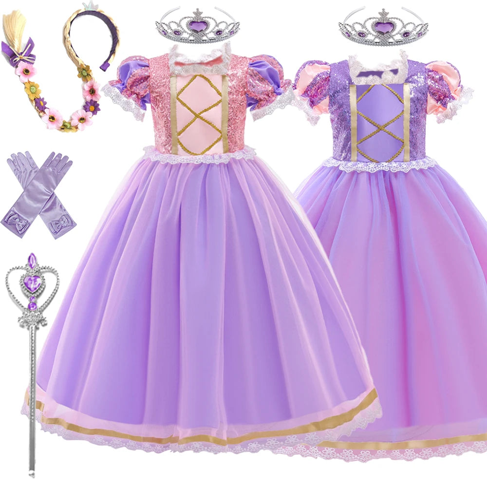 Rapunzel Halloween Costume for Girls Carnival Cosplay Kids Clothes Party Birthday Princess Dress Lace Wedding Christmas Costumes
