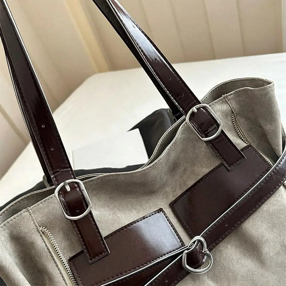 Retro Belt Buckle Underarm Shoulder Bag Women Large Capacity Commuter Tote Bag Vintage Casual Handbag Female Purse