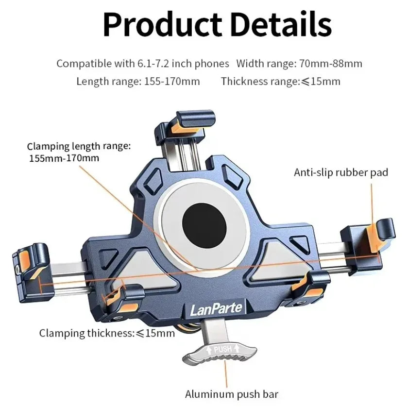 Motorbike Bicycle Bike Stand Metal Shockproof Motorcycle Phone Holder 4 Vibration Dampener 15W Wireless Charger Fast Charging
