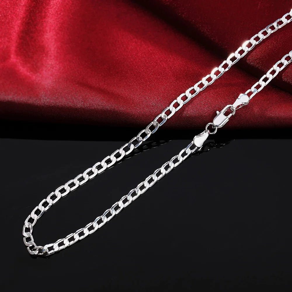 Hot y2k style 925 Sterling Silver 4MM Flat Sideways Chain Bracelets Necklaces Jewelry sets For Women fashion party wedding gifts
