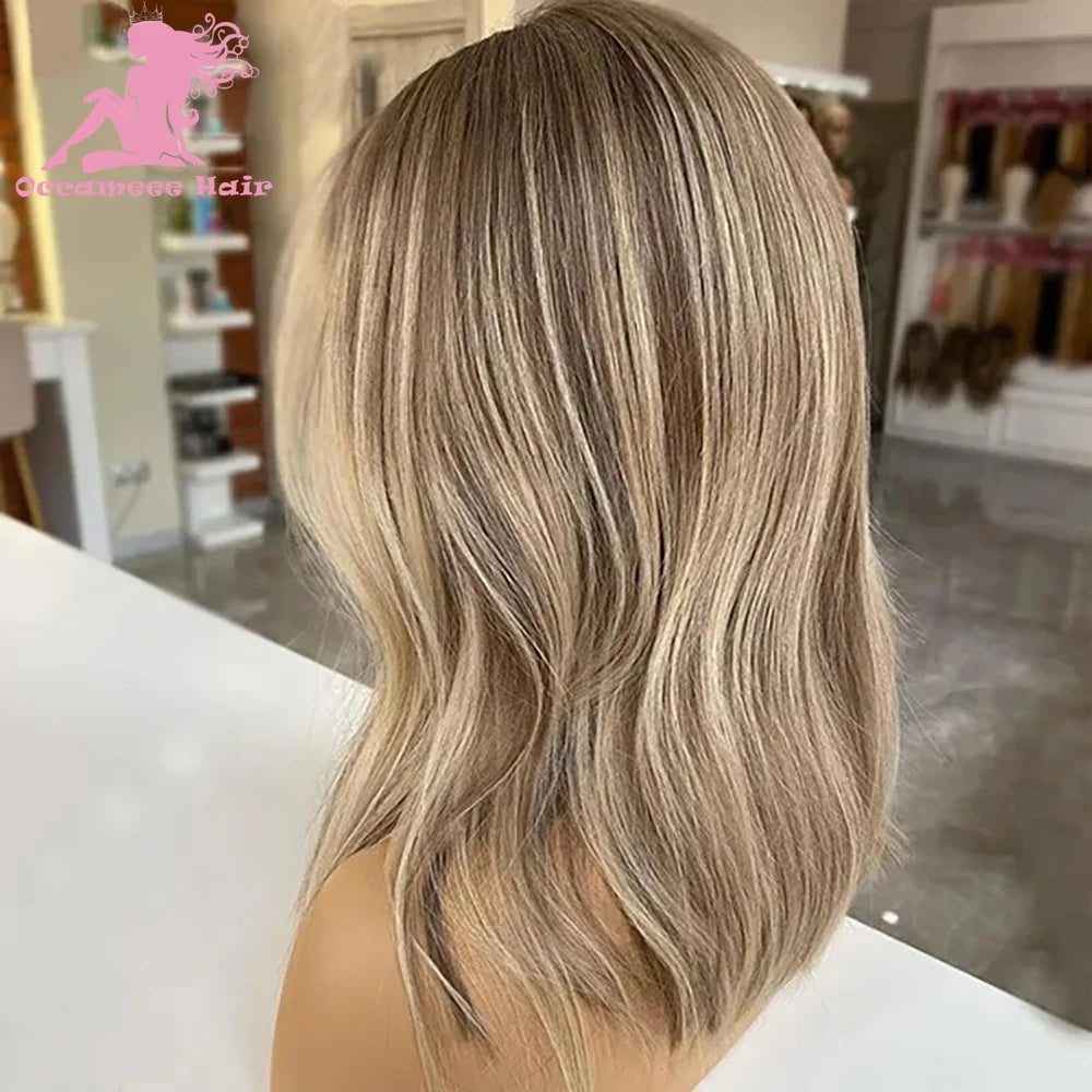 Human Hair Full Lace Brown Highlight Blonde Brazilian Virgin Hair Wigs 13x4 13x6 360 Frontal Wig PrePlucked Hd Transparent Lace