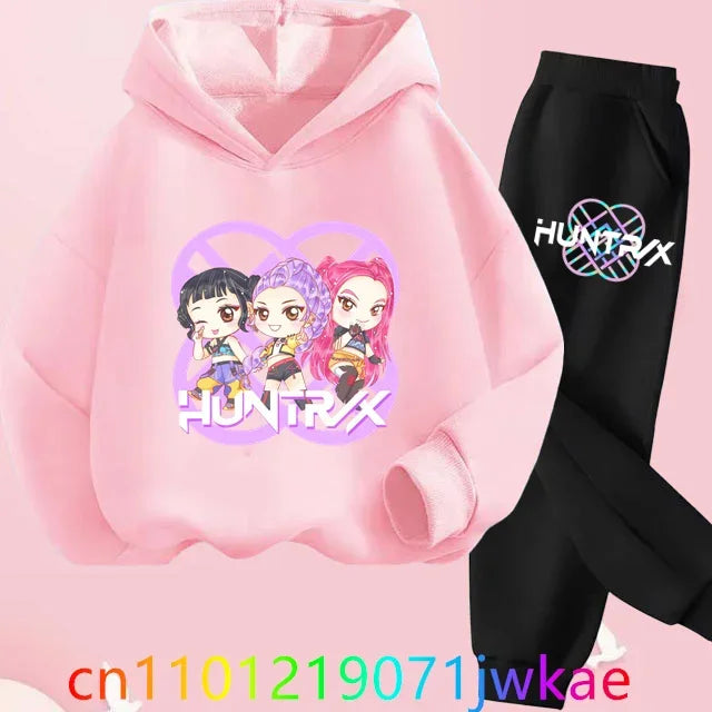 Kid K-Pop Demon Hunters Hooded Suit Toddler Girl Clothes KPop Demon Hunters Hoodie Set Girls Fashion Casual Sweatshirt New Movie
