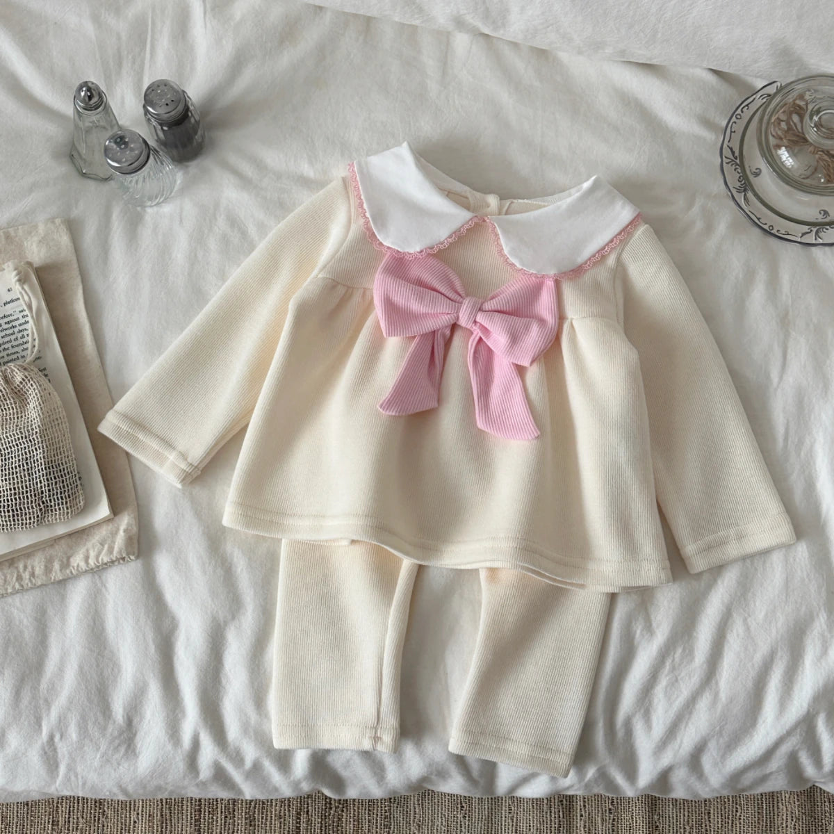 Baby Clothing Sets Autumn Cotton Cute Sweet 2 PCS Baby Girls Clothes Solid Color Bow Collar Skirt Pants Outfit