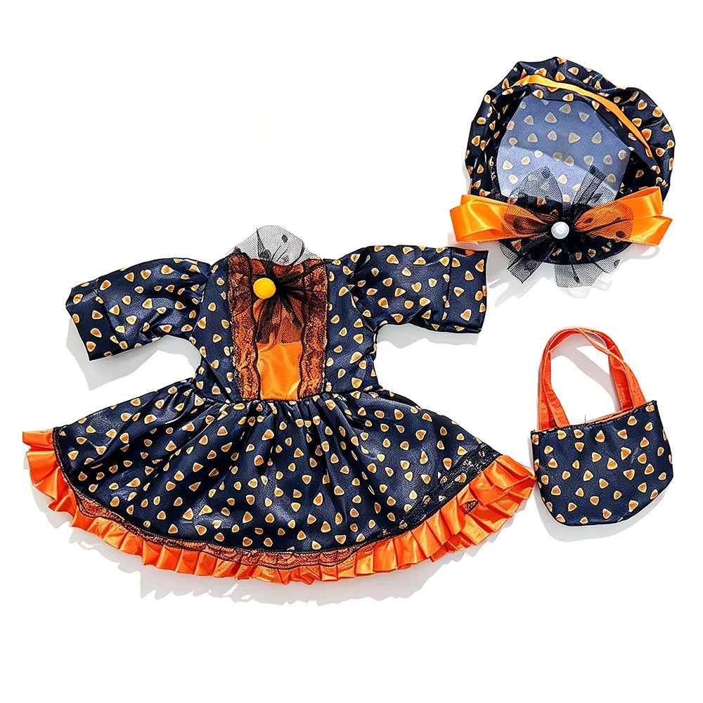 Halloween Doll Costume Outfit Suitable for 18 Inch Dolls. Doll Holiday Costume Set with Three Pieces and Doll Accessories