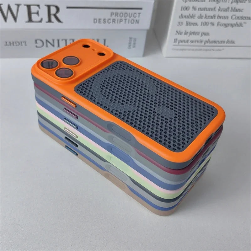 Heat Dissipation Mesh Magnetic Case for iPhone 17 15 14 13 12 16 Pro Max Plus For Magsafe Lens Protector Shockproof Bumper Cover