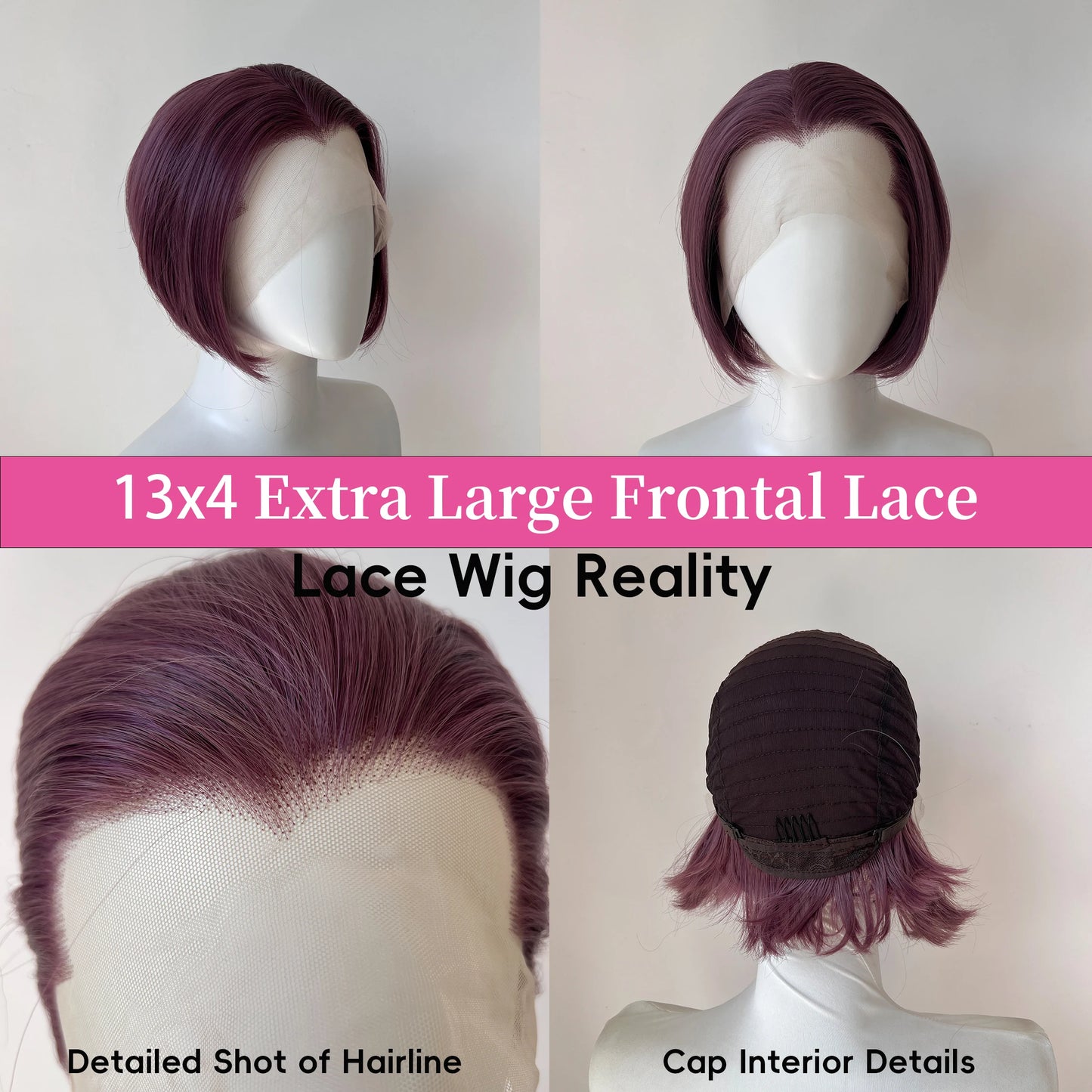 13x4 Lace Frontal Wig 10" Widow's Peak Taro Ash Purple Synthetic Hair Natural Hairline Glueless Cosplay Party Hairpieces Unisex