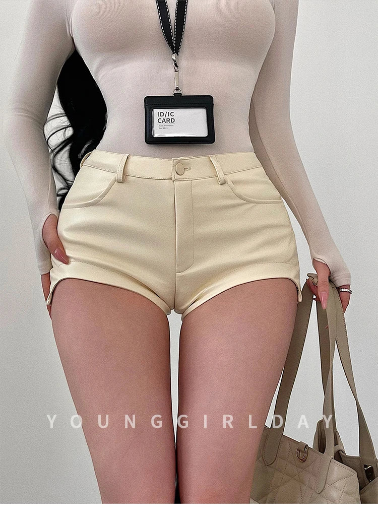 Sexy High Waist PU Leather Shorts Women's Tight Fit Hot Pants Long Legs Enhancing Hip Shape Arc Design Daily Wear Shorts