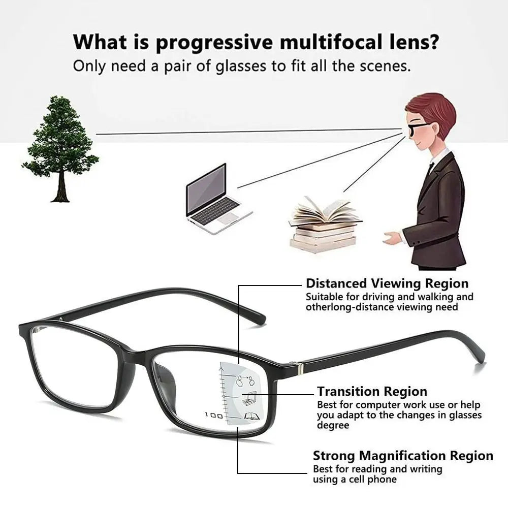 Retro Progressive Multi-Focus Reading Glasses For Men Women Anti-blue Light Near Far Presbyopia Eyeglasses