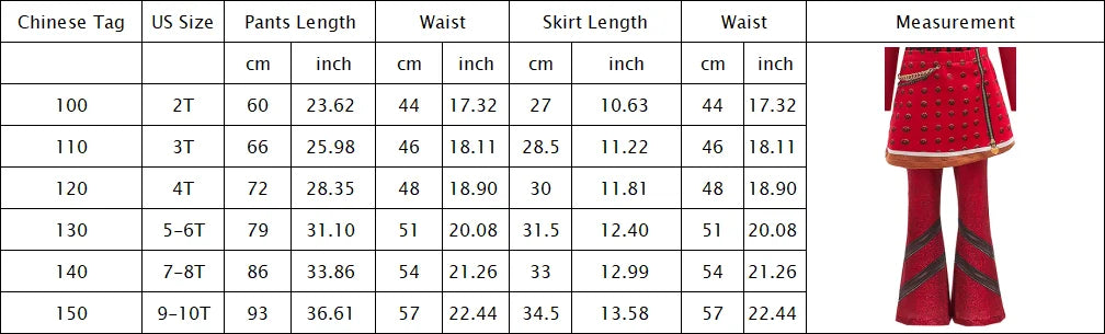 2026 New Movie Cosplay Outfit Girls Red Heart Printed 4Pcs Dress Set Jacket+Top+Skirt+Pants Halloween Costume Descendant Cosplay